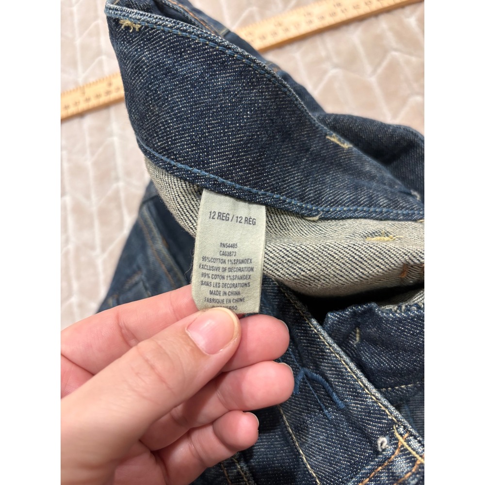 American Eagle Wide Leg Dark Wash Jeans Button Fly Patch Pockets Size 12 - Picture 8 of 12